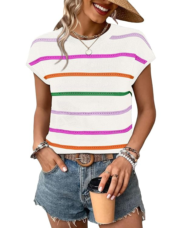 WIHOLL Womens Lightweight Sweater Spring Summer Outfits Cap Sleeve Hollow Out Knit Fashion Clothi... | Amazon (US)