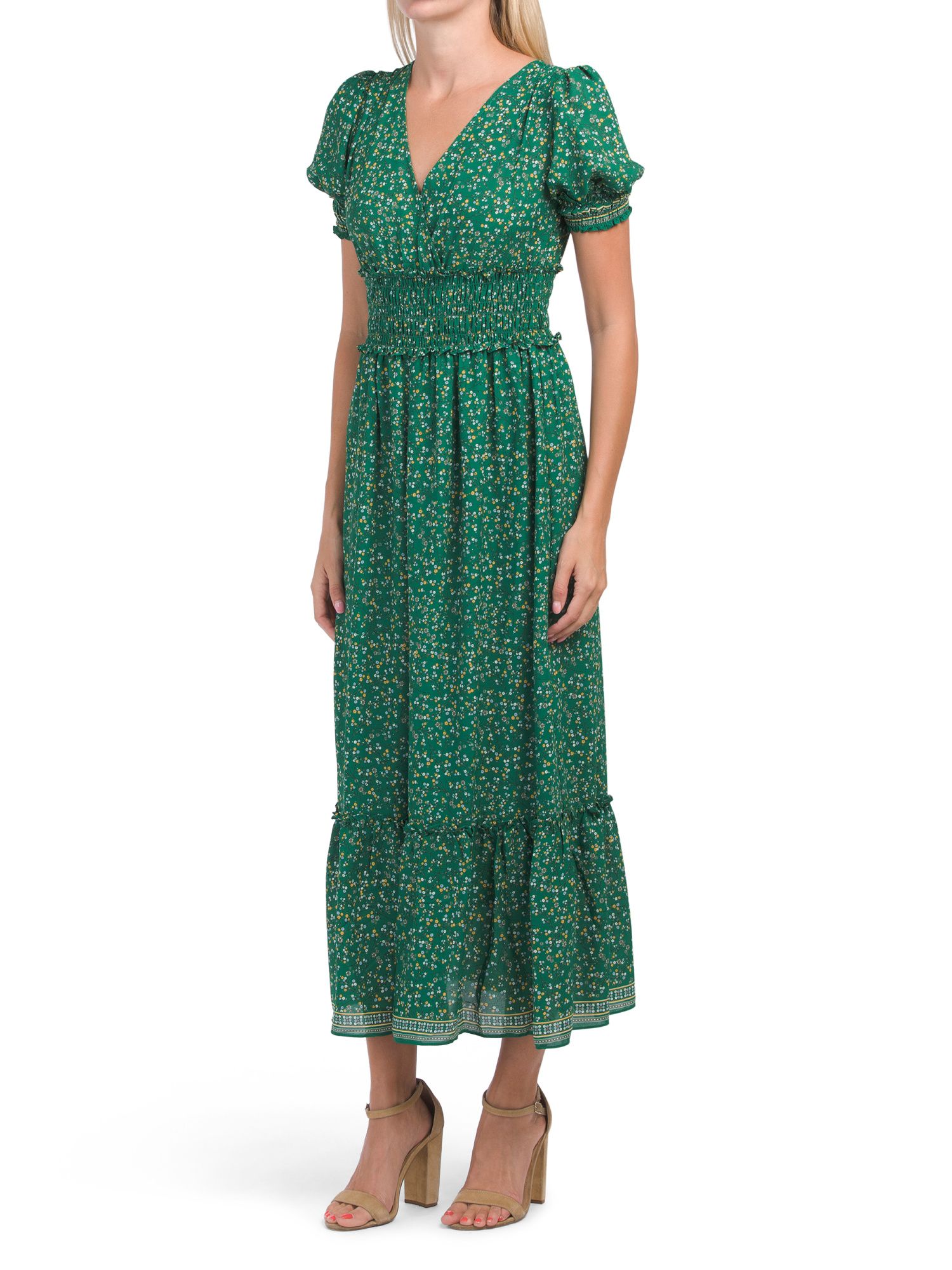 Crepe Smocked Waist Midi Dress | TJ Maxx