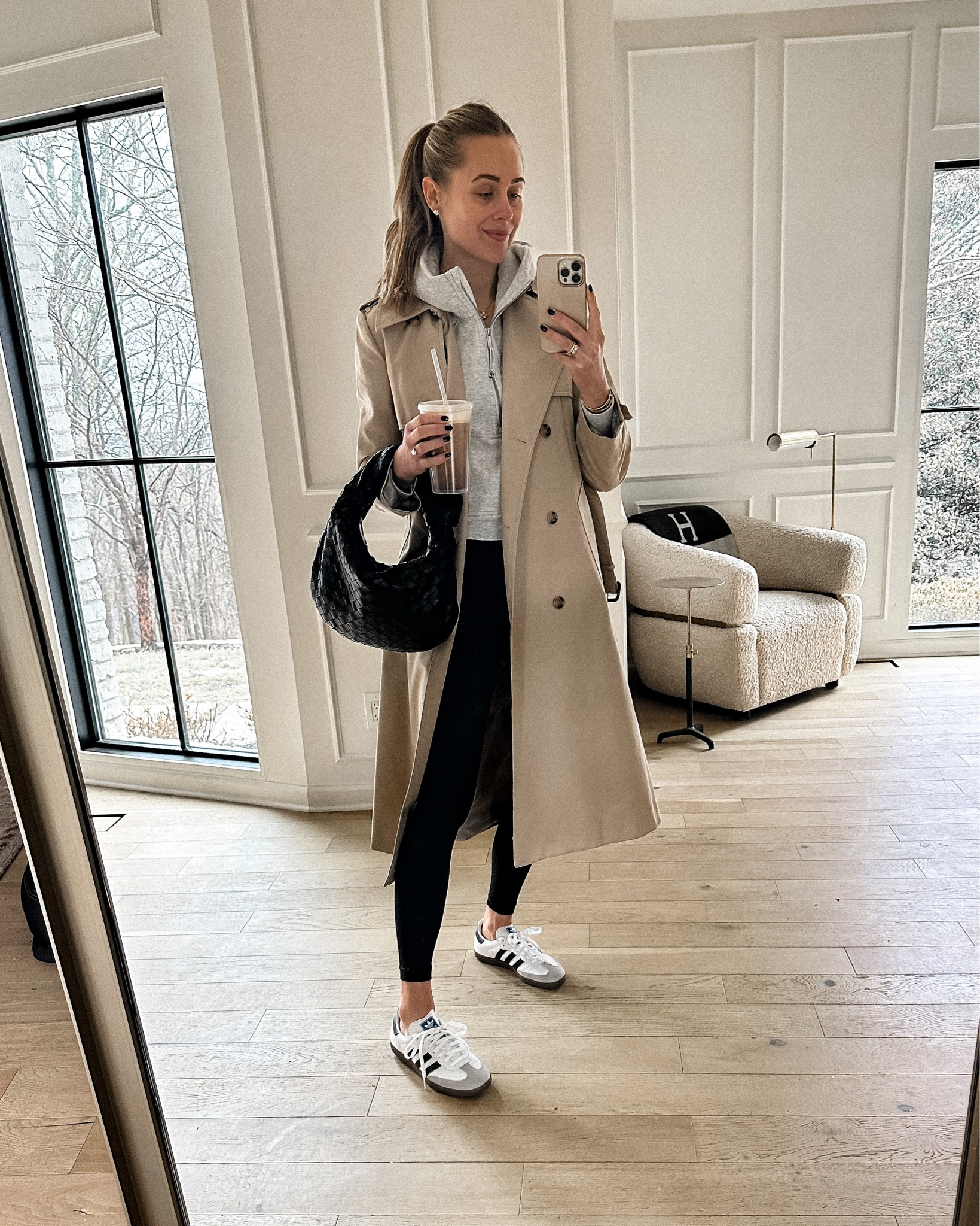Fashion Jackson wearing long trench coat (small), lululemon hoodie sweatshirt, lululemon black leggings, adidas sneakers, bottega veneta #casual #trench #sneakers #fashionjackson  

#LTKshoecrush #LTKstyletip #LTKunder100