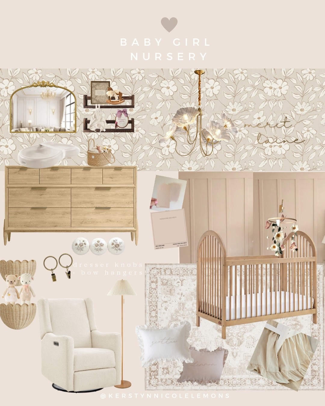 ✨ Baby Girl Nursery Mood Board ✨
Designing the sweetest neutral baby girl nursery with soft beige tones, warm wood textures, floral wallpaper, cozy fabrics, and timeless vintage-inspired decor. This nursery style is calming, feminine, minimal, organic, neutral, airy, warm, and cozy — perfect for creating a peaceful space for your little one.

Sharing all the nursery furniture, neutral nursery decor, boho baby room ideas, girl nursery inspiration, light wood crib, beige nursery paint colors, floral wallpaper, dresser styling, and baby room must-haves you can shop on LTK.
If you love soft neutrals, Scandinavian vibes, natural textures, and classic girl nursery decor, this is for you. 🤍🌿

✨ Shop my baby girl nursery details on LTK:
• Neutral crib
• Matching dresser
• Cozy glider
• Organic bedding
• Floral wallpaper
• Rattan + woven accents
• Vintage-inspired mirror
• Chandelier + wall art
• Soft pillows & blankets

#nurseryinspo #babygirlnursery #neutralnursery #nurserydecorideas #ltkhome #ltkbaby #bohonursery #neutralbabyroom #nurseryorganization #vintagenursery #babynurseryinspiration #babyroomideas #newbornprep #secondtrimester #pregnancyhomedecor

nursery inspo, nursery decor, baby girl nursery, baby room ideas, neutral nursery, pink nursery, florals and feminine, timeless interiors, classic nursery, nursery organization, interior style, decor inspo


#LTKBaby #LTKKids #LTKHome