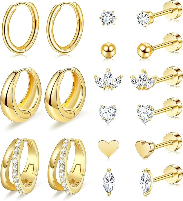 Flat Back Stud Earrings for Women Hypoallergenic Surgical Stainless Steel Flatback Stud Earring S... | Amazon (US)