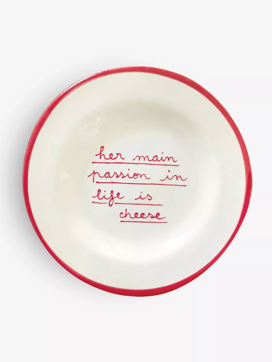Her Main Passion In Life Is Cheese hand-painted ceramic plate 20cm | Selfridges
