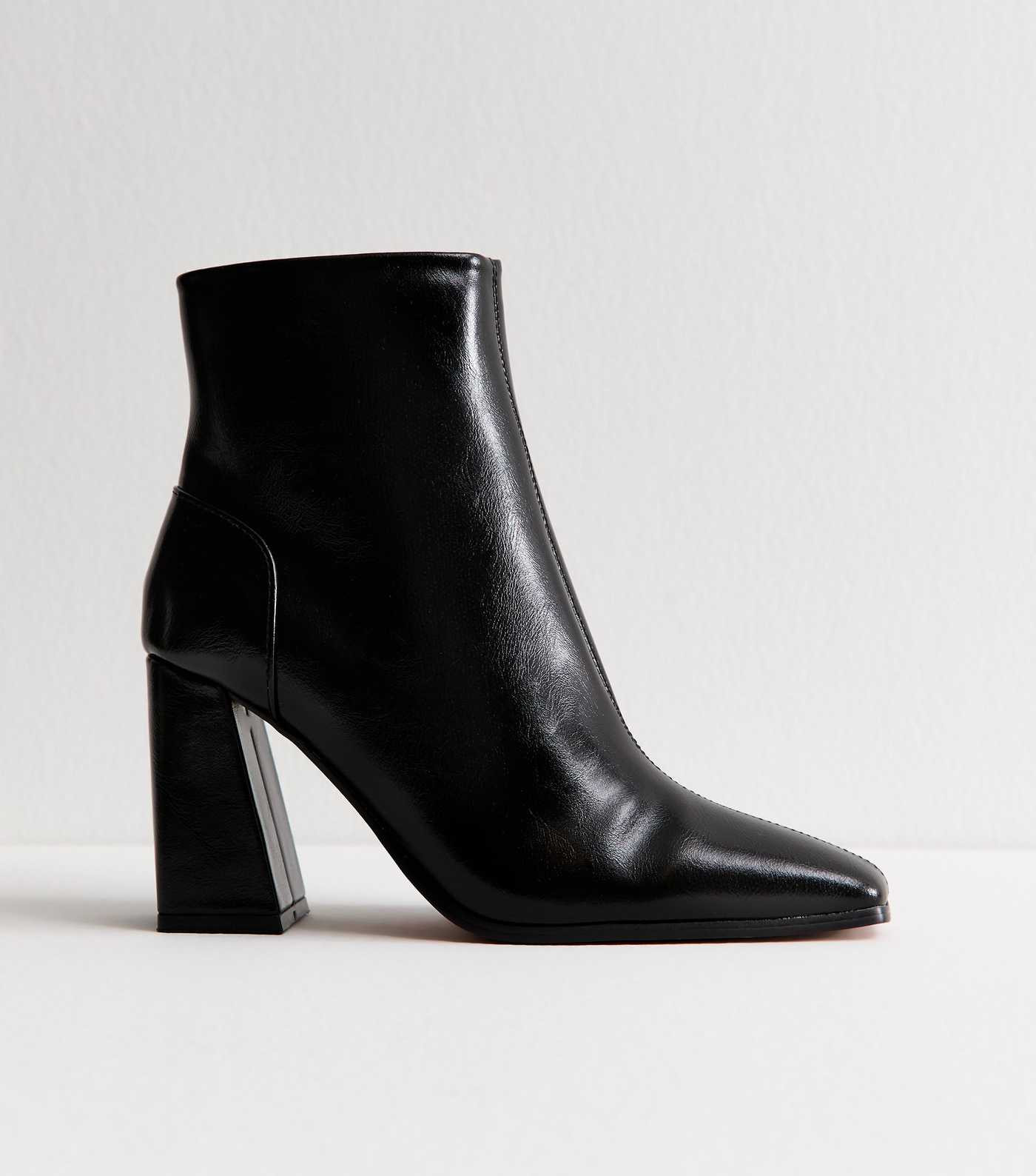Black Faux Leather Square Toe Ankle Boots | New Look | New Look (UK)