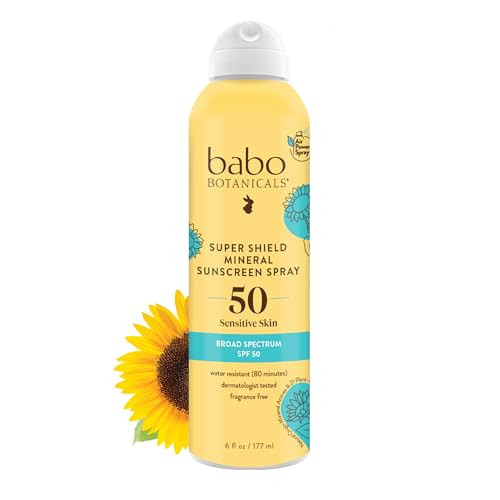 Babo Botanicals Super Shield Mineral Sunscreen Spray SPF 50 - Natural Zinc Oxide & Titanium Dioxide - Extra Sensitive Skin - Water Resistant - Vegan - Fragrance-Free - Air-Powered Spray - For all ages | Amazon (US)