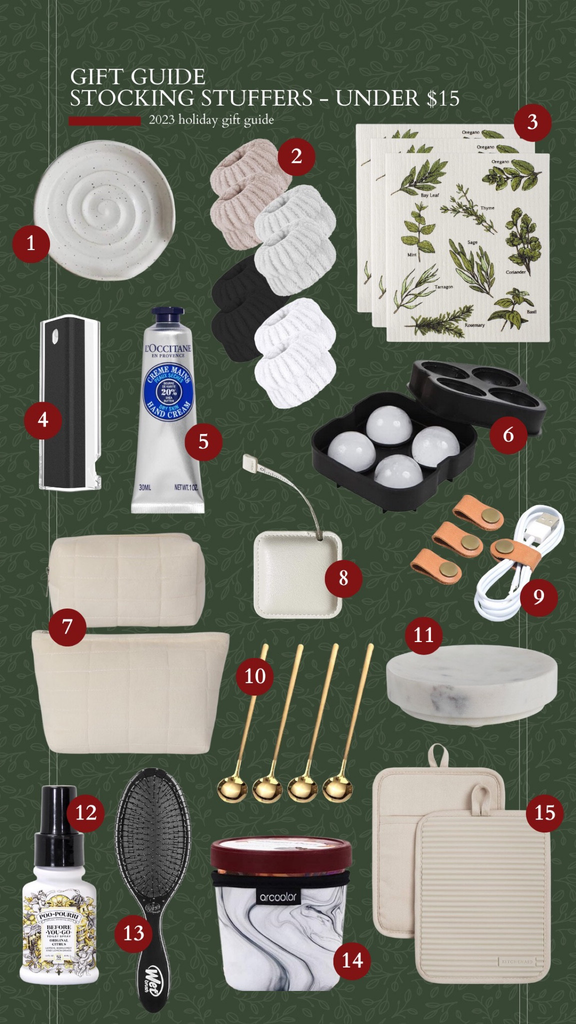 Stocking stuffers, 2023 gift guide, stocking stuffers under $15, gifts under $15, spoon rest, screen cleaner, pretty measuring tape, cord organizer, coffee spoons, ice cream koozie, pot holder

#LTKGiftGuide #LTKHoliday #LTKHolidaySale