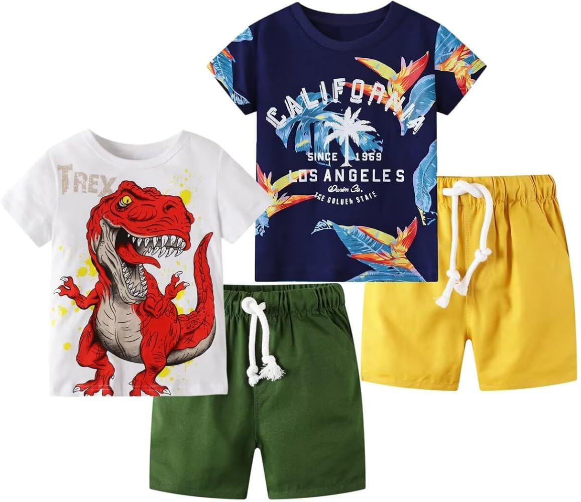 Toddler Boy Summer Clothes Outfits Kids Cotton Short Sleeve Shirt Shorts Set 2-7 Years | Amazon (US)