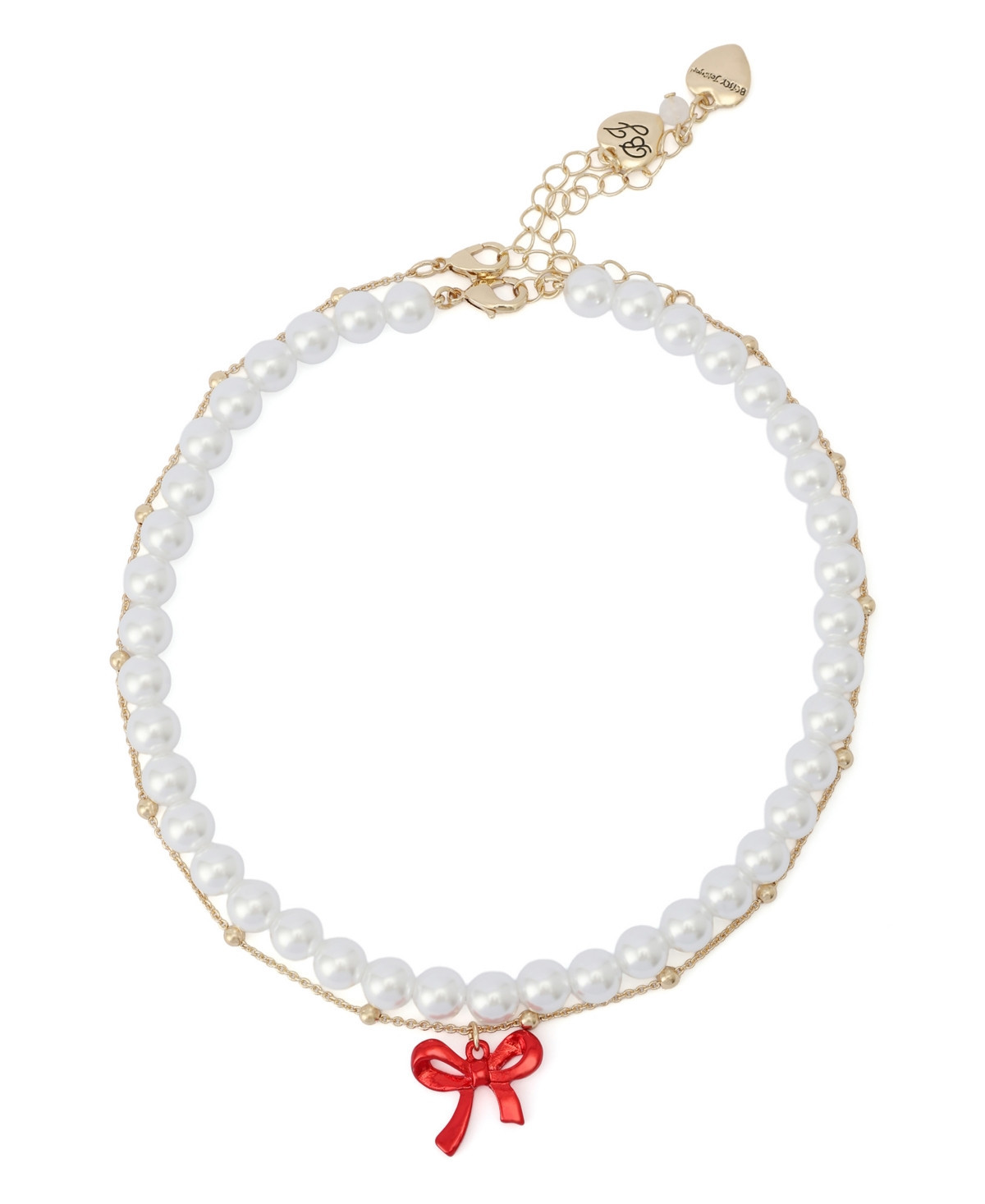 Betsey Johnson Faux Stone Love Spell Cultivated Pearl Bow Choker Necklace Set - Red/Gold | Macy's