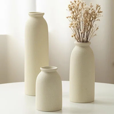 10.4 Inches Tall Decorative Ceramic Vase Set 3 Pieces Nordic Modern Boho Style For Home Decor (Beige) | Wayfair North America