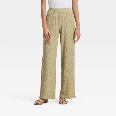 Women's Mid-Rise Regular Fit Textured Pull-On Pants - A New Day™ | Target