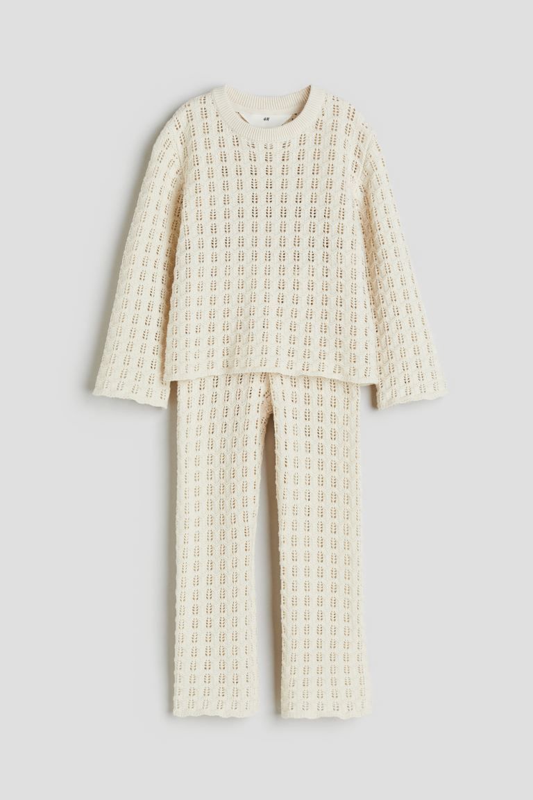 2-piece Pointelle-knit Set - Cream - Kids | H&M US | H&M (US + CA)