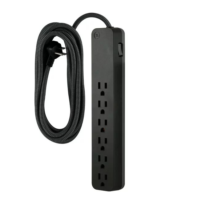 GE 6-Grounded Outlet Surge Protector, 840J, 10ft. Braided Cord, Black – 62935 | Walmart (US)