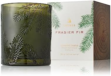 Thymes Frasier Fir Candle - Molded Green Glass Jar with Pine Needle Design - Winter Candle Gifts ... | Amazon (US)