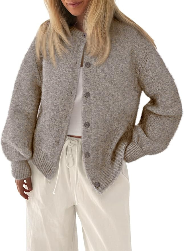 LILLUSORY Womens Crew Neck Chunky Button Down Cardigan Sweater Fall Outfits 2025 | Amazon (US)