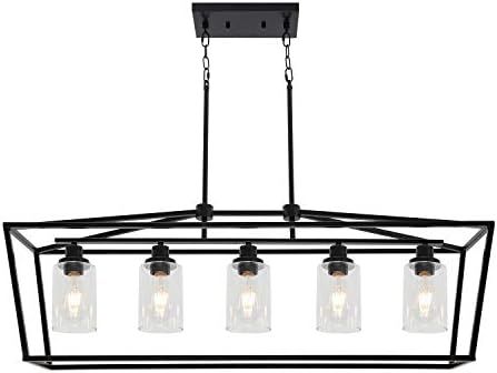 BONLICHT Farmhouse 5 Light Rectangle Dining Room Chandelier with Clear Glass Shade in Matte Black... | Amazon (US)