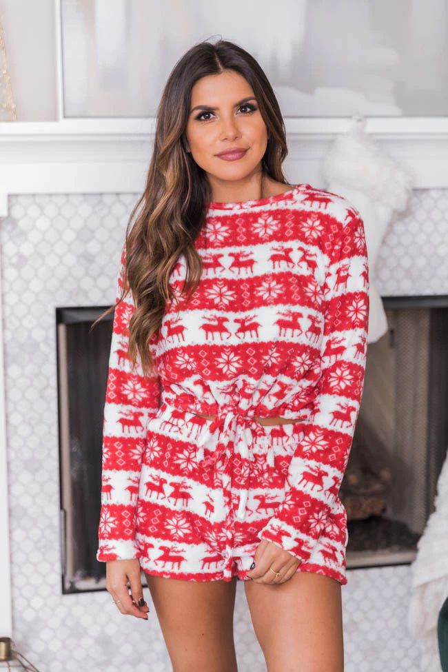 Meet at the Mistletoe Fuzzy Pajama Blouse | The Pink Lily Boutique