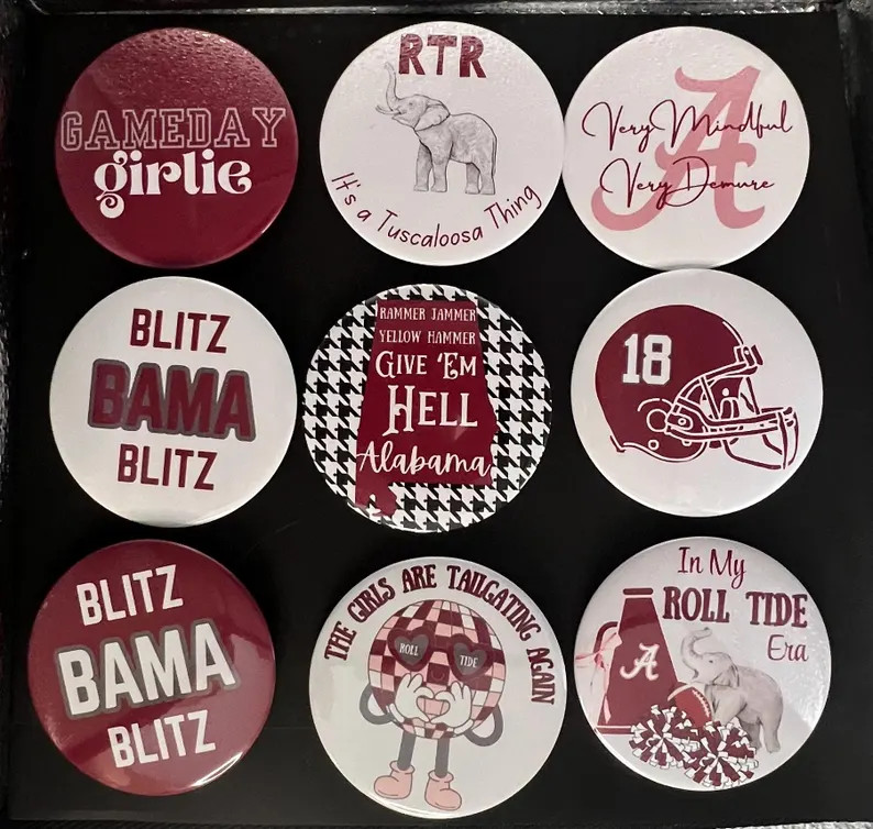 3” Gameday Buttons | UA | University of Alabama | Roll Tide | Crimson Tide | Game Day | Blitz B... | Etsy (US)