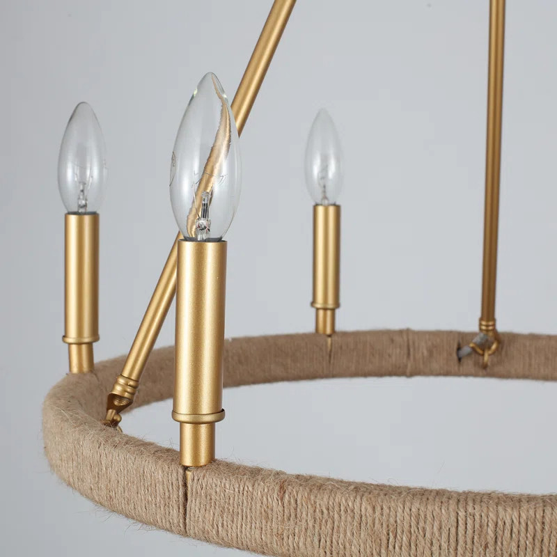 Vokolida 6 - Light Candle Style Wagon Wheel Chandelier with Hemp Rope Accents | Wayfair North America
