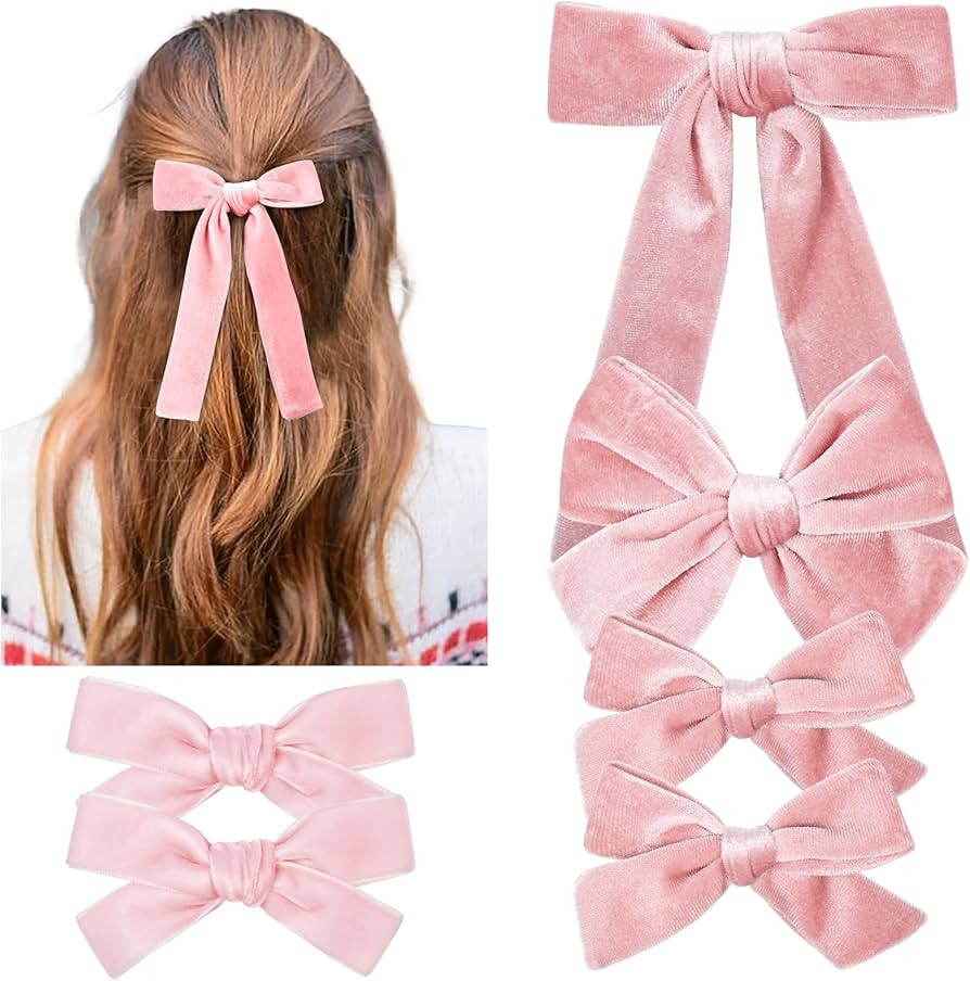 DEEKA Multi-sized Light Pink Velvet Hair Bows Set 6 PCS Large Velvet Hair Bow for Toddler Girls V... | Amazon (US)