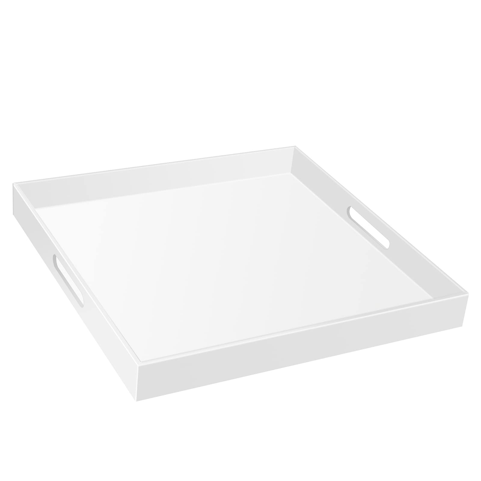 24×24 Inches Glossy White Acrylic Serving Tray with Handles Extra Large Ottoman Tray Decorative ... | Amazon (US)