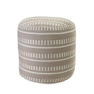 LR Home Dash Stripe Taupe / White 20 in. Geometric Indoor Outdoor Pouf POUFS34011GRY1818 | The Home Depot