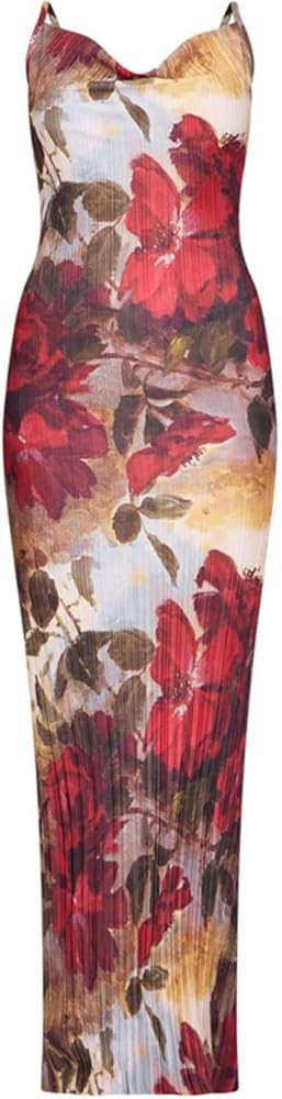 VECVOC Women's Spring Cowl Neck Dress Sexy Strap Shoulder Pleated Maxi Dresses Summer Wedding Gue... | Amazon (US)