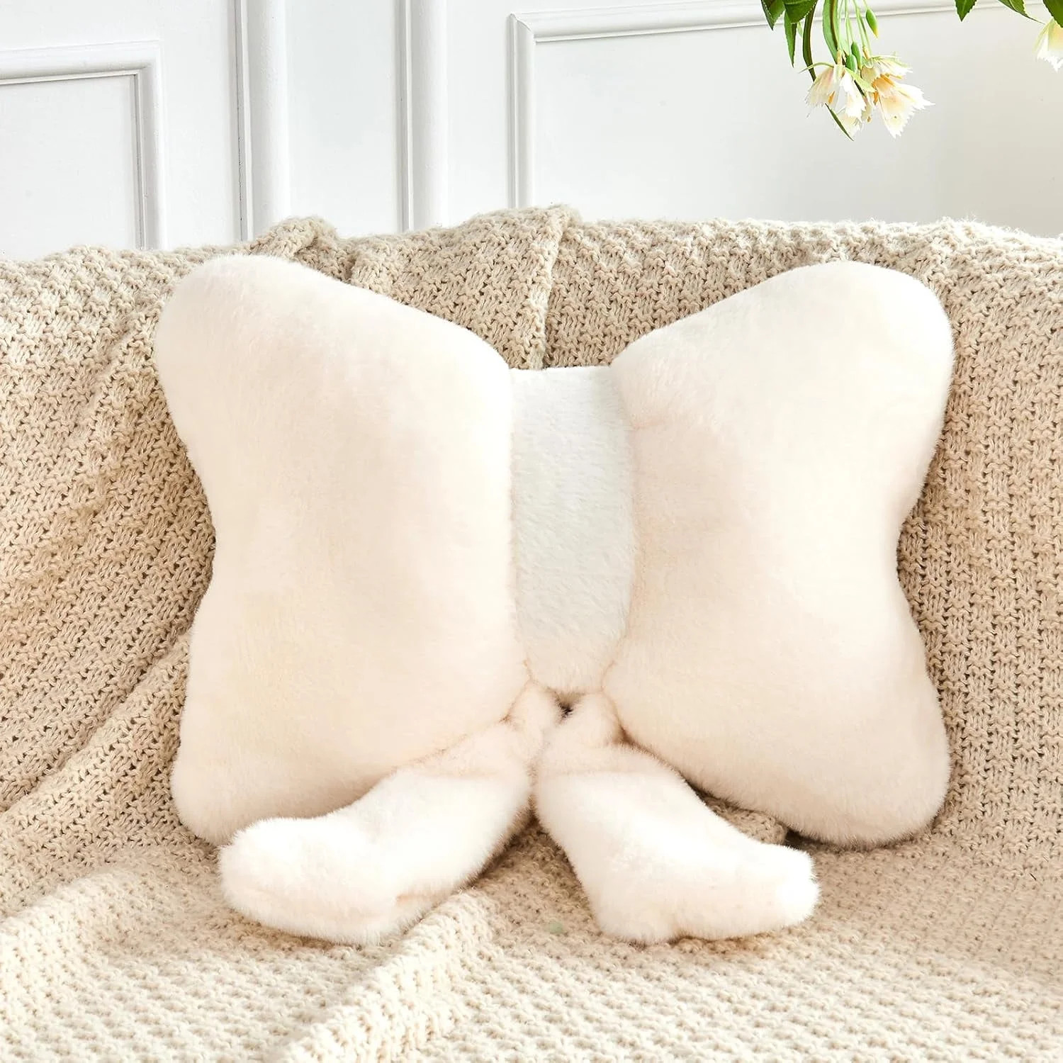 COOKCOK Bow Pillow, Soft Bow Decorative Throw Pillows with Faux Rabbit Fur, Cute 12" Bow Throw Pi... | Walmart (US)