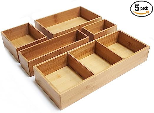Seville Classics Bamboo Eco-Conscious Organizer Box Set Art Crafts Pens Holder Junk Drawer Utensi... | Amazon (US)