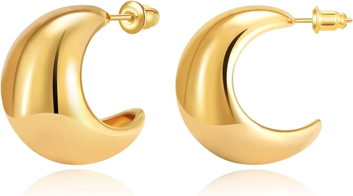 Chunky Gold Hoop Earrings for Women 18K Gold Paperclip Oval Hoop Earrings Gold Square Hoops Small... | Amazon (US)