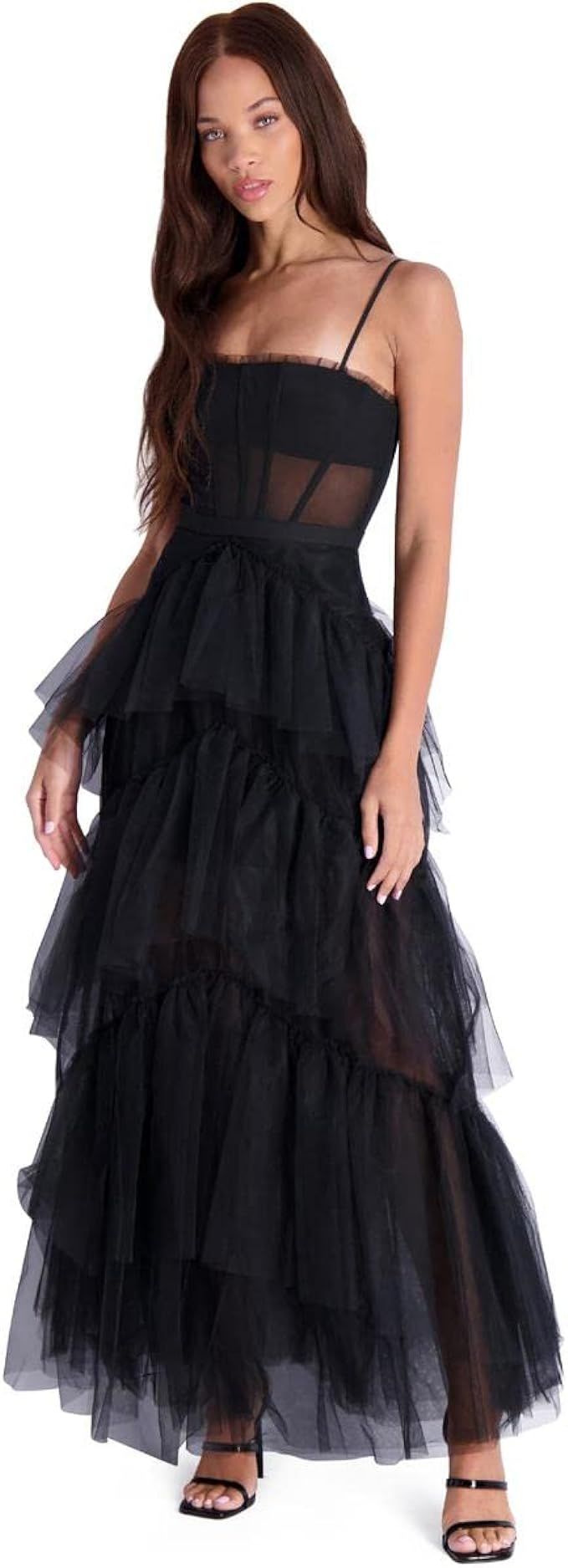 BCBG Max Azria Oly Women’s Tiered Ruffle Tulle Sleeveless Corset Evening Gown | Amazon (US)