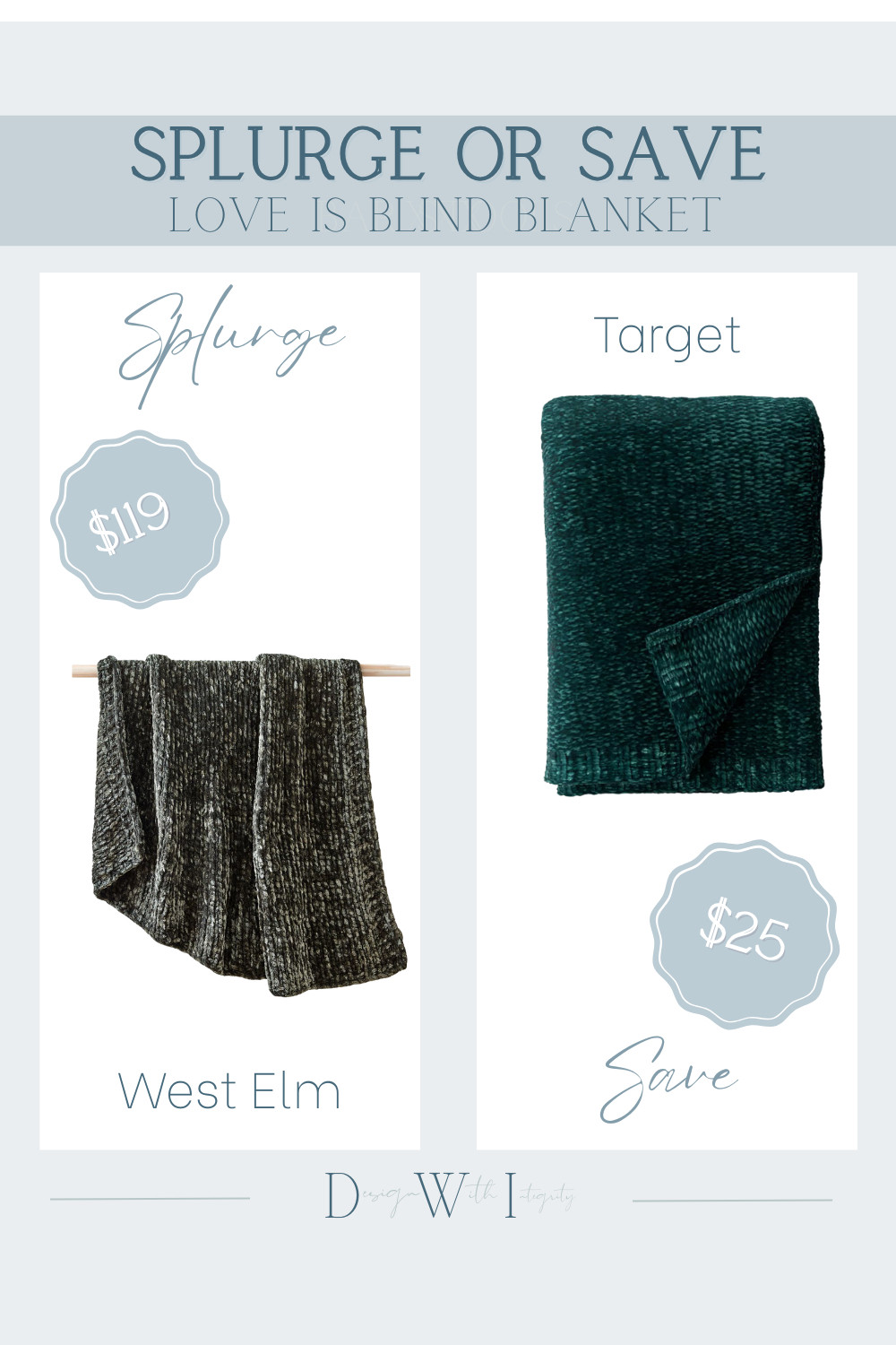 Splurge vs. Save: the viral Love Is Blind blanket, now in green.

The West Elm version is the one spotted all over Netflix—plush, ribbed, and perfectly draped with that rich, dimensional texture that instantly elevates a sofa. In this deep green tone, it feels moody, layered, and designer-approved.

The Target alternative captures that same cozy ribbed texture and saturated color story for a fraction of the price. Similar look, same inviting vibe, different investment.

If you’ve been eyeing the Love Is Blind blanket but want options, tap the link to compare both and choose what works best for your space.

#splurgevssave #lookforless #loveisblind #viralhomefind #throwblanket #greenhome #cozydecor #livingroominspo

Love Is Blind blanket, green throw blanket, ribbed throw, West Elm blanket, cozy living room decor, look for less, splurge vs save, Target home finds 

 #LTKselfcare #LTKHome #LTKBeauty