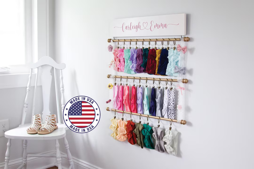 Headband and Bow Holder Bundle, Personalized Cascading 1, 2, 3, or 4 Rod Holder With Lace or Macr... | Etsy (US)