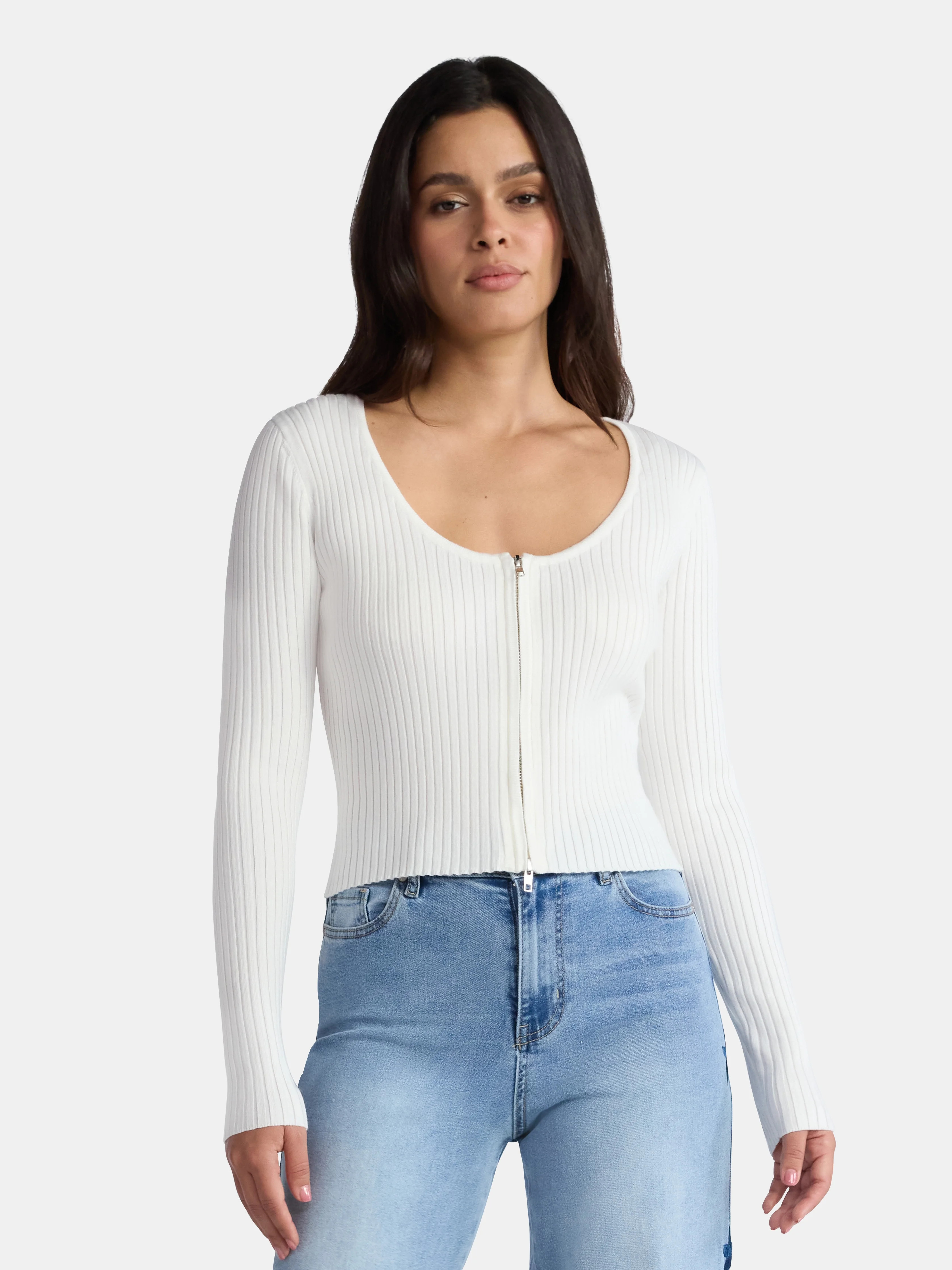 Madden NYC Women’s Zip Top with Long Sleeves, Sizes XXS-2XL | Walmart (US)