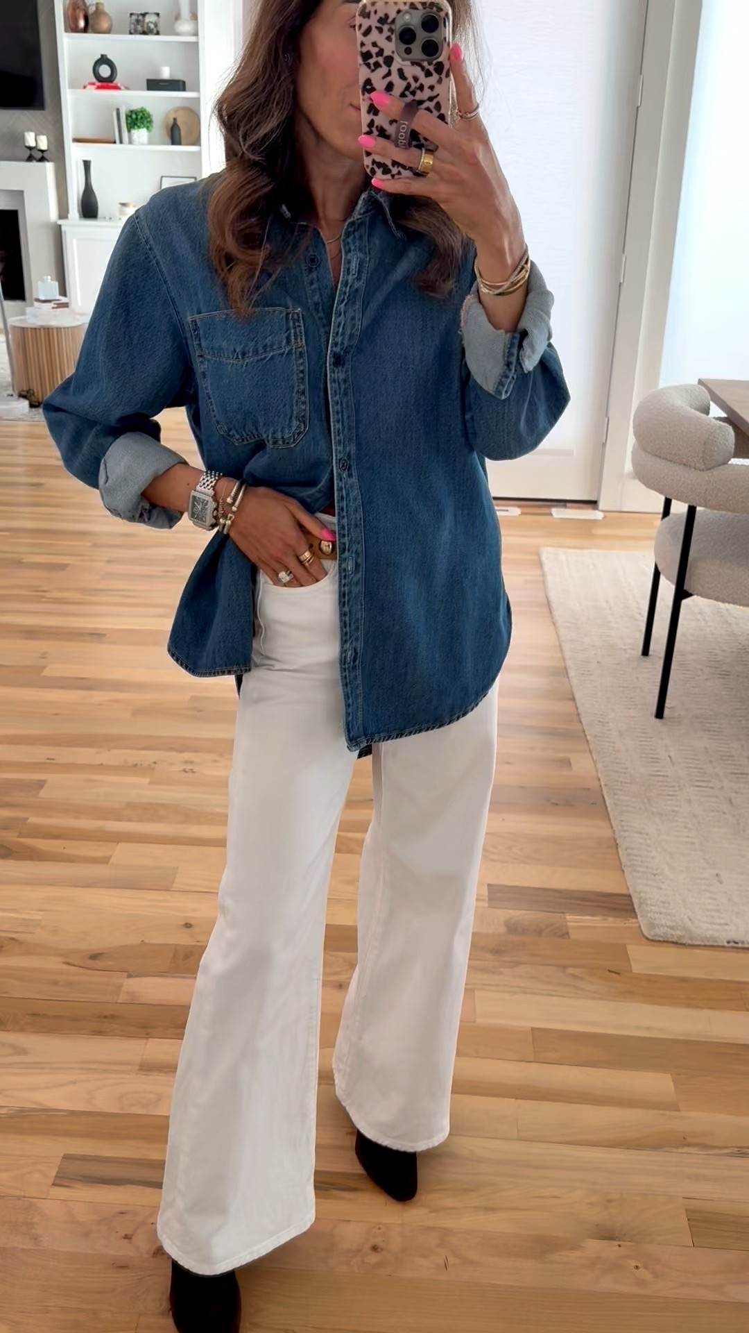 Spring outfit idea wide leg jeans, denim oversized shirt size xs, brown booties on sale!! 

#LTKSaleAlert #LTKPetite