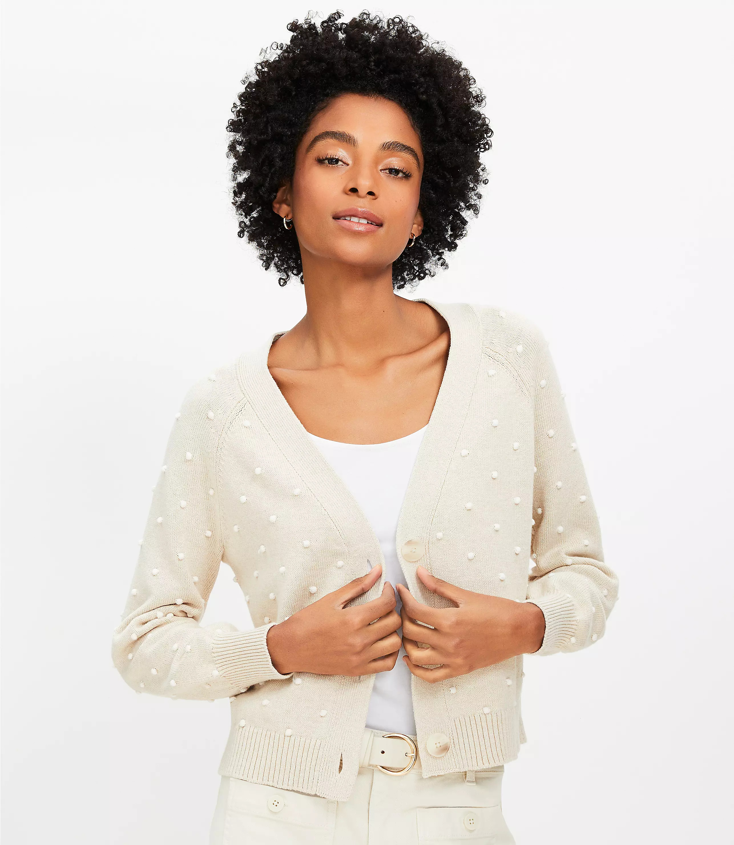 Bobble V-Neck Cardigan | LOFT