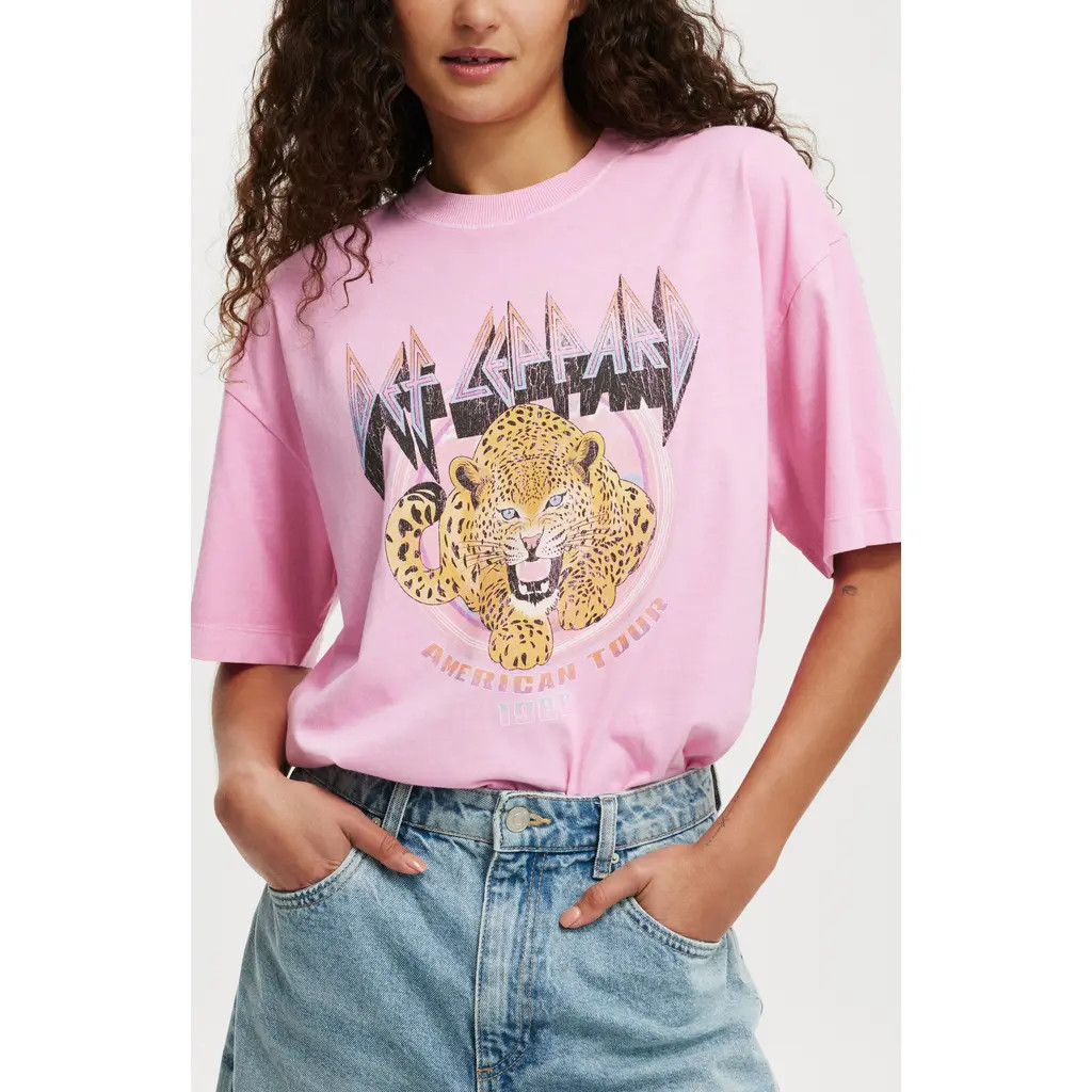Cotton On Women's The Lcn Boxy Graphic Tee in Def Leppard Candy Pink at Nordstrom, Size Xx-Small | Nordstrom