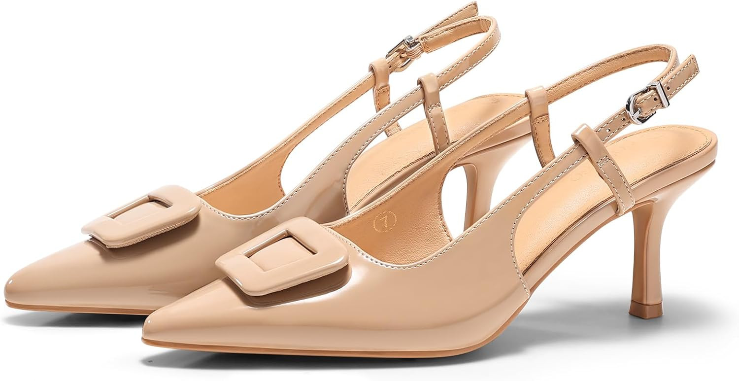 Coutgo Womens Slingback High Heels Closed Pointed Toe Pumps Ankle Strap Work Dress Shoes | Amazon (US)