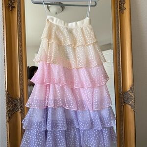 Garcia Cream and Pink Midi Skirt with Ruffles | Poshmark