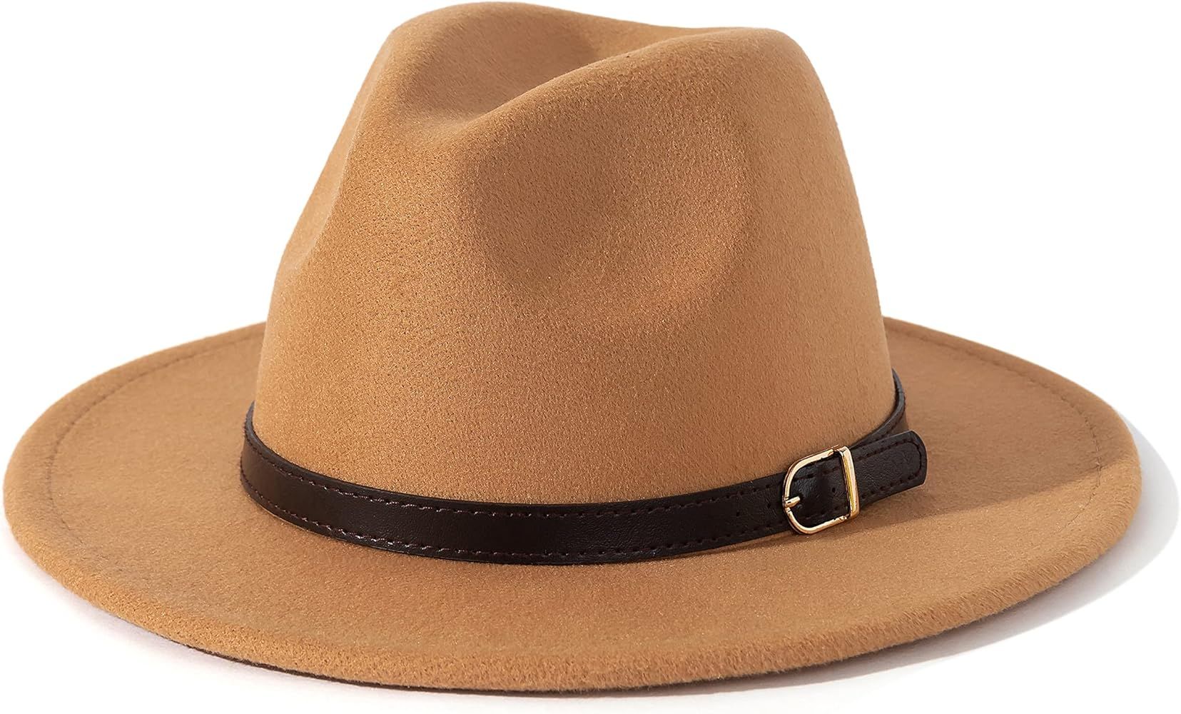 Lisianthus Men & Women Fedora Hat - Belt Buckle Wide Brim Panama Hat | Amazon (US)