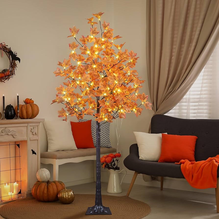 Lighted Maple Tree 6FT 120 LED Artificial Fall Tree for Decoration Inside and Outside Home Patio ... | Amazon (US)