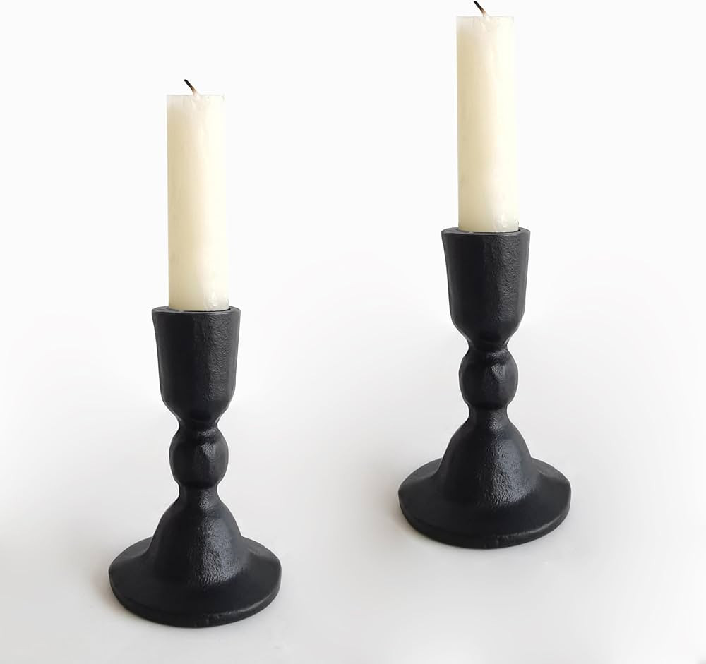 Antique Black Iron Taper Candle Holders - Candlestick Holder for Weddings, Dining, and Parties, C... | Amazon (US)
