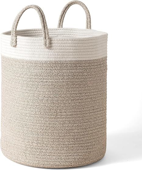 LA JOLIE MUSE Woven Basket Rope Storage Baskets - Tall Cotton Basket 16 x 14 x 14 Inches, Laundry... | Amazon (US)