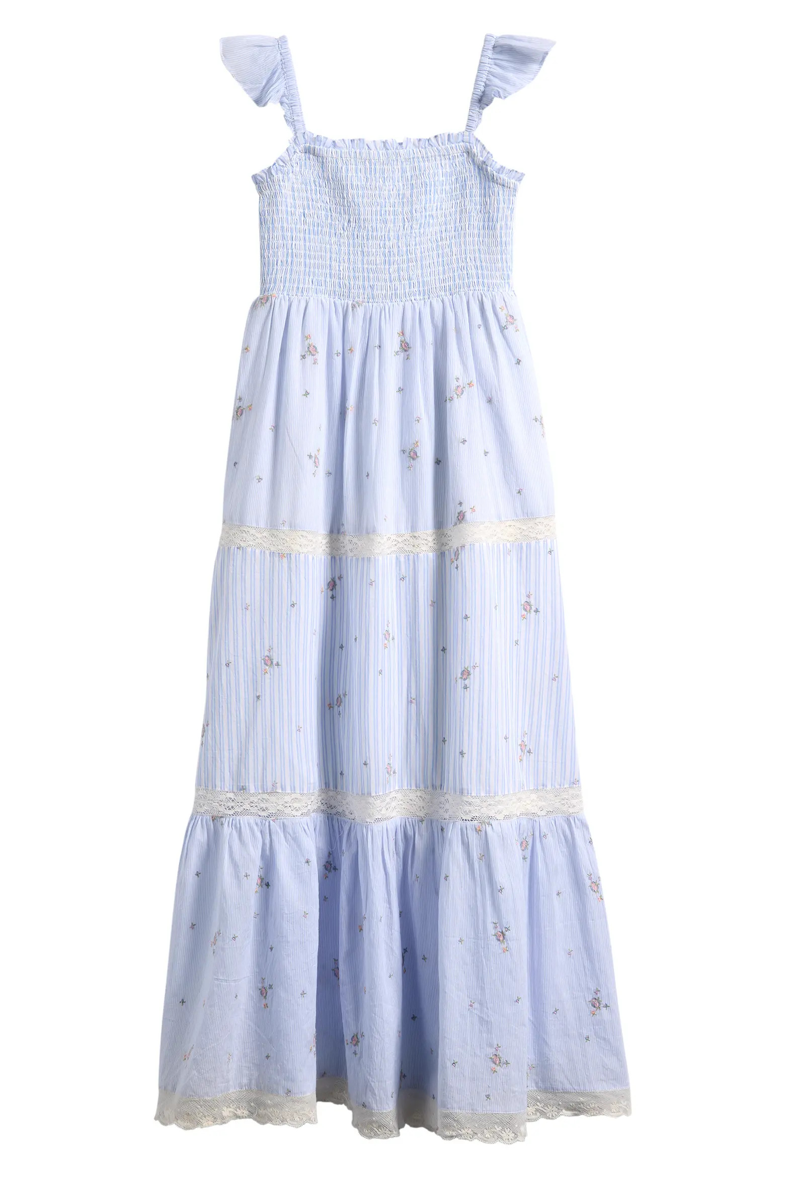 Kids' Rhiannon Floral Lace Trim Tiered Midi Dress (Women) | Nordstrom | Nordstrom