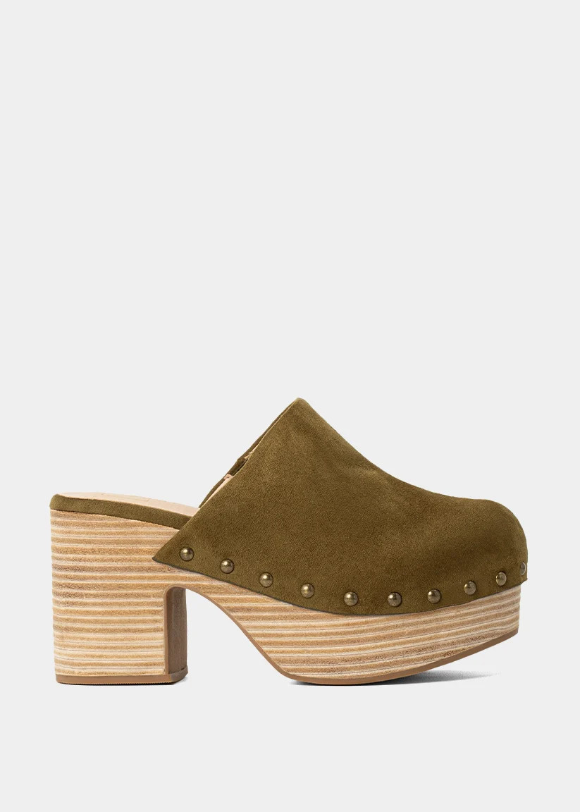 GIGI Olive Suede Platform Clogs | SHUSHOP | SHUSHOP