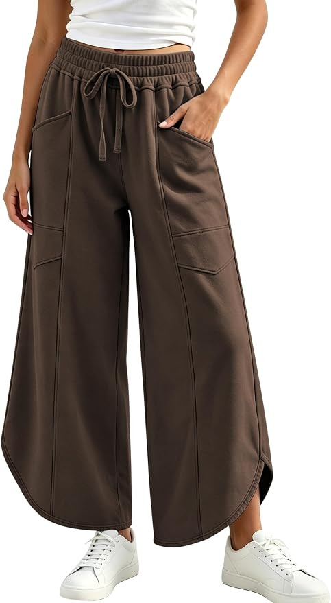 EsheSy Women Wide Leg Sweatpants Elastic Waist Tulip Hem Pants | Casual Trousers, Cropped Palazzo... | Amazon (US)