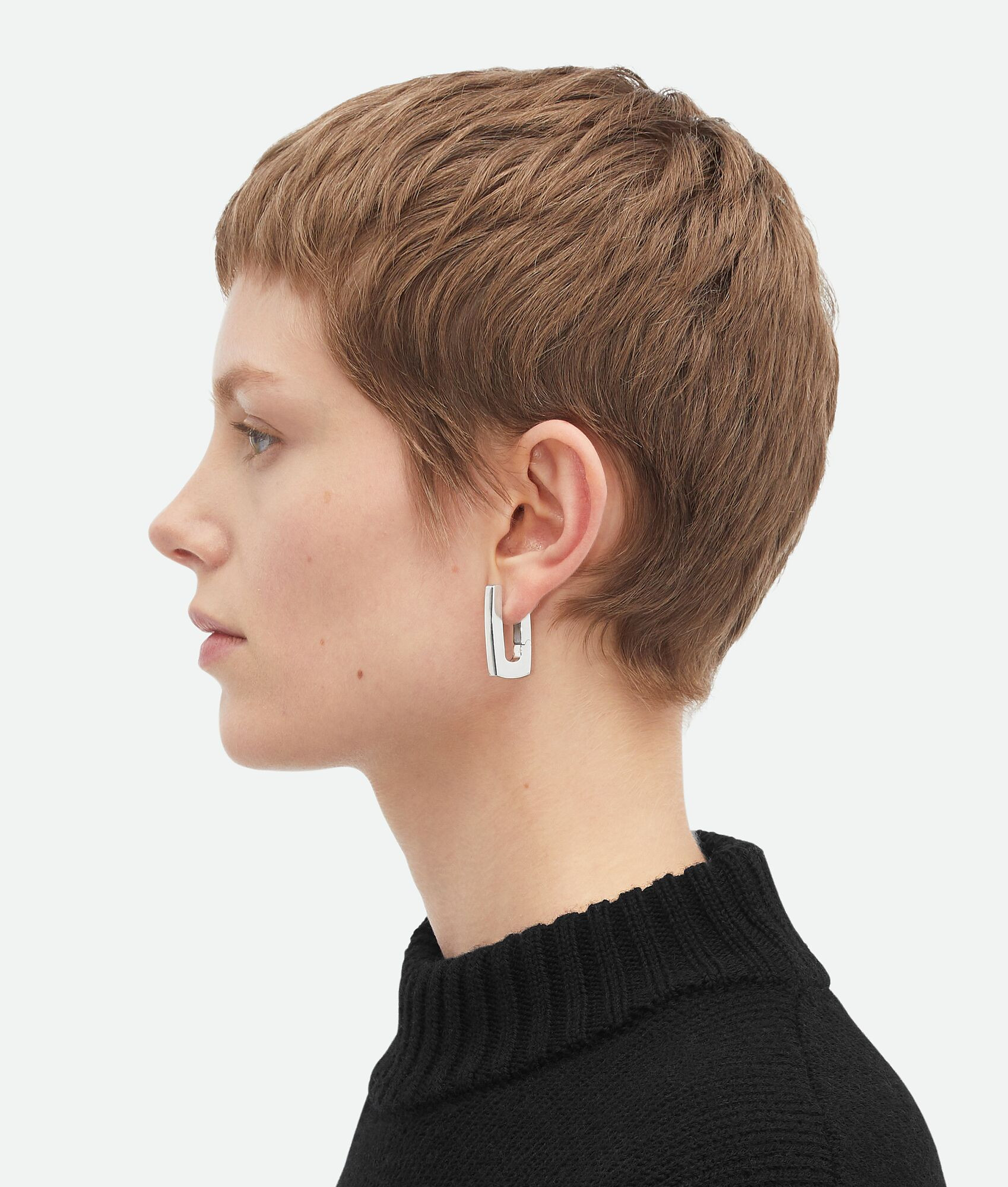 Bottega Veneta® Women's Shape Hoop Earrings in Silver. Shop online now. | Bottega Veneta
