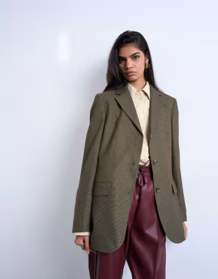 Topshop 3 button mensy blazer in heritage check in green | ASOS (Global)