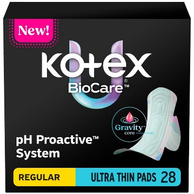 Kotex BioCare Ultra-Thin Regular Absorbency Pads with Wings - 28ct | Target