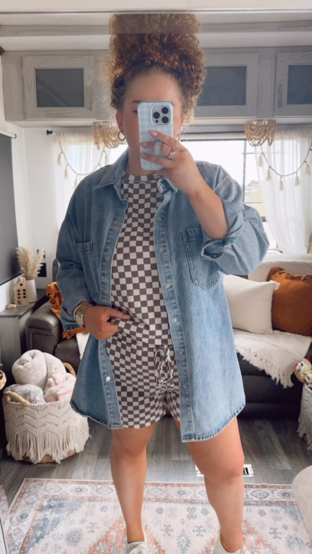 This set is such an easy everyday outfit and I love how adding an oversized denim shacket instantly makes it feel more styled without any effort 😌 It’s comfy enough for all day wear but still looks like you actually tried, especially with the white platform sneakers to finish it off🤍  brown checkered two piece set | matching set outfit | casual everyday outfit | oversized denim shacket outfit | layered street style outfit | comfy chic outfit idea | relaxed fit lounge set | white platform sneakers outfit | everyday sneaker look | neutral casual outfit | amazon fashion finds | affordable outfit inspo | cozy casual style | fall inspired outfit | transitional weather outfit | laid back street style | easy throw on outfit | weekend casual outfit | soft neutral outfit | effortless outfit idea

#LTKdayinmylife #LTKMidsize #LTKootd