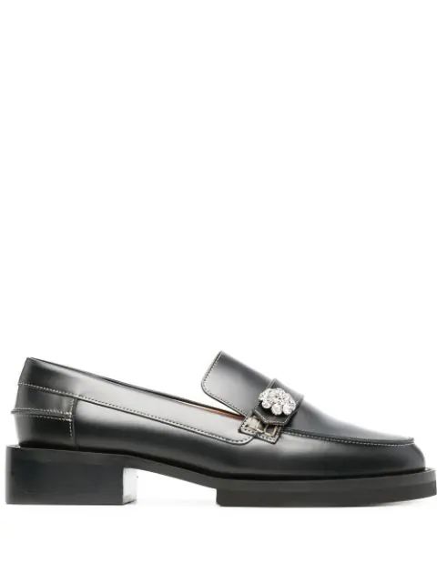 GANNI crystal-button Leather Loafers - Farfetch | Farfetch Global