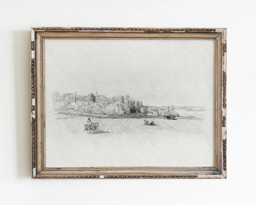 Minimalist wall art, vintage farmhouse print, graphite sketch art, vintage wall art, farm drawing... | Etsy (US)